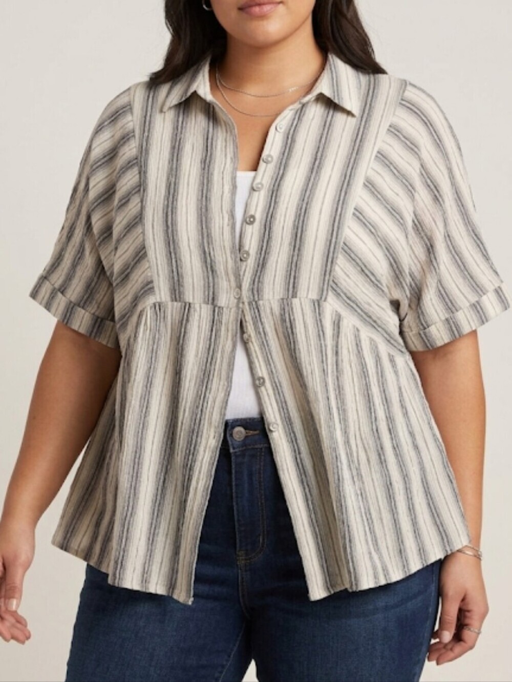 It'S Lightweight Open Belly Cropped Button-Up Blouse Women's 3X- Soft Gauze Feel